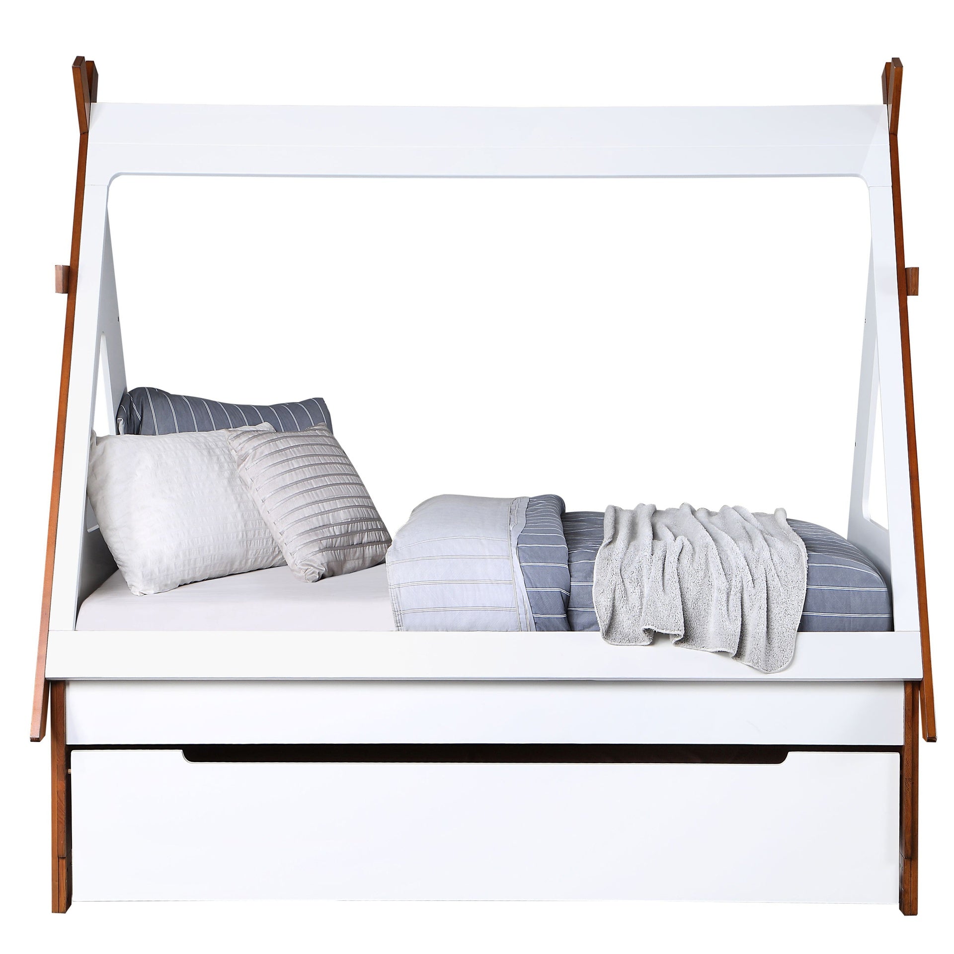 Oak and White Twin Tent-shaped Bed