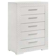 Pierce White High Gloss 5-drawer Bedroom Chest