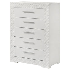 Pierce White High Gloss 5-drawer Bedroom Chest