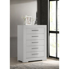 Pierce White High Gloss 5-drawer Bedroom Chest