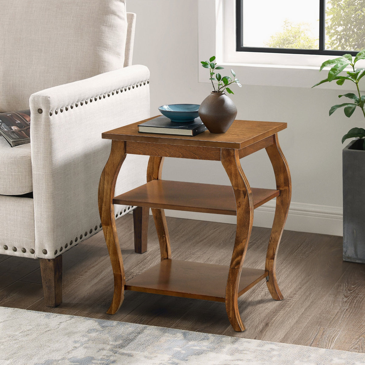 Walnut 2-shelf End Table