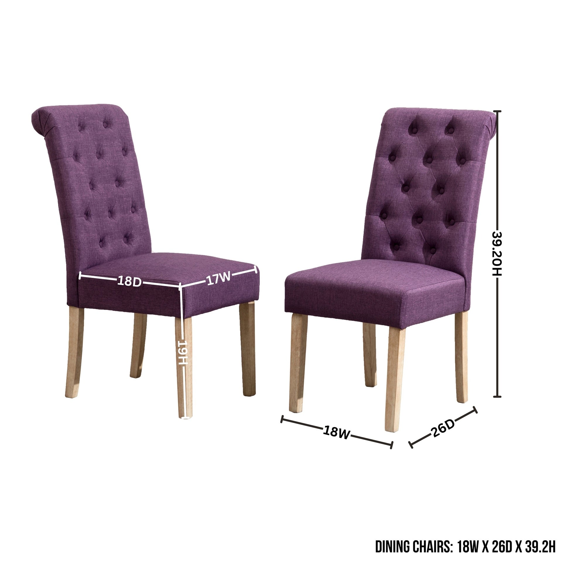 Banff 5-piece Dining Set, Cross-Buck Round Table with 4 Tufted Chairs, Purple