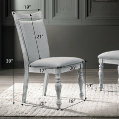 Iris 5-Piece Dining Set, Round Pedestal Table with 4 Chairs, Weathered White and Gray