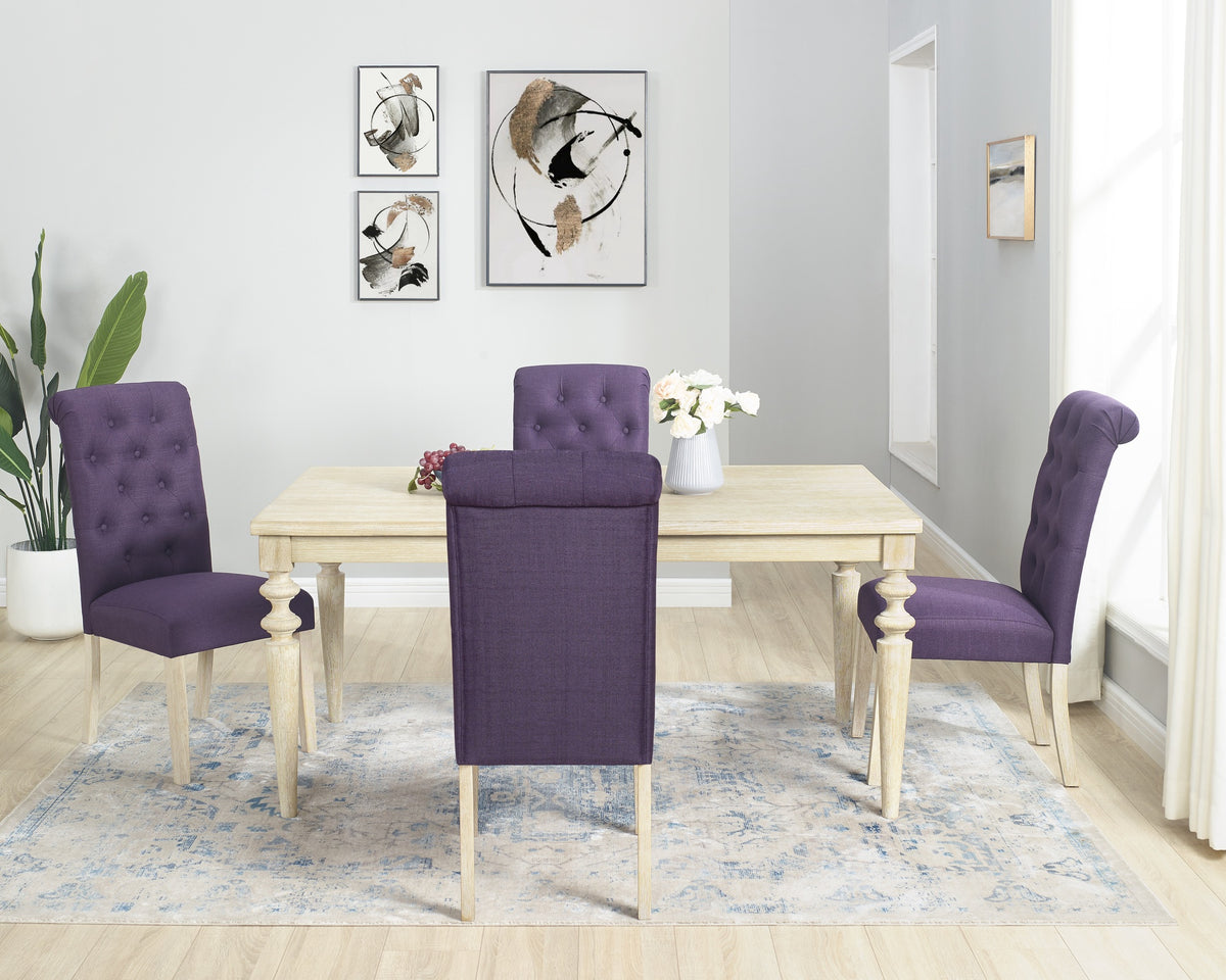Amonia 5-piece Dining Set, Turned-Leg Dining Table with 4 Tufted Chairs