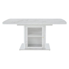 47.24"-63"Modern Rectangle Dining Table, Stretchable, with Printed White Marble Table Top+Storage Cabinet Table Leg with Metal Base