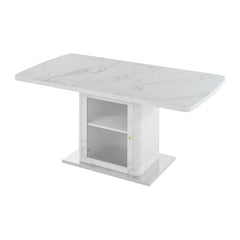 47.24"-63"Modern Rectangle Dining Table, Stretchable, with Printed White Marble Table Top+Storage Cabinet Table Leg with Metal Base