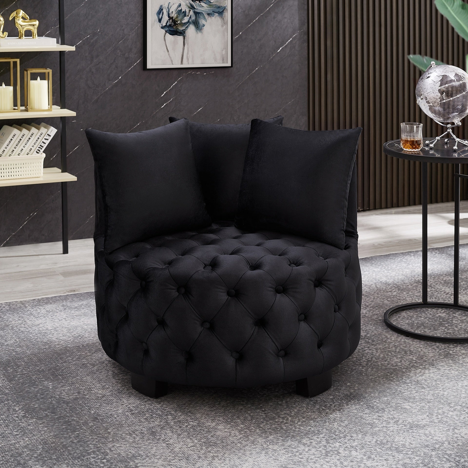 Contemporary Upholstered Tufted Leisure Chair Accent Chair,Black