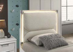 Contemporary Glam Pearl White Twin Size Bed Only LED Embossed Panel 1pc Bedframe Trundle Not Included.