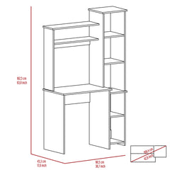 Light Oak 6-Shelf Writing Desk with Built-in Bookcase