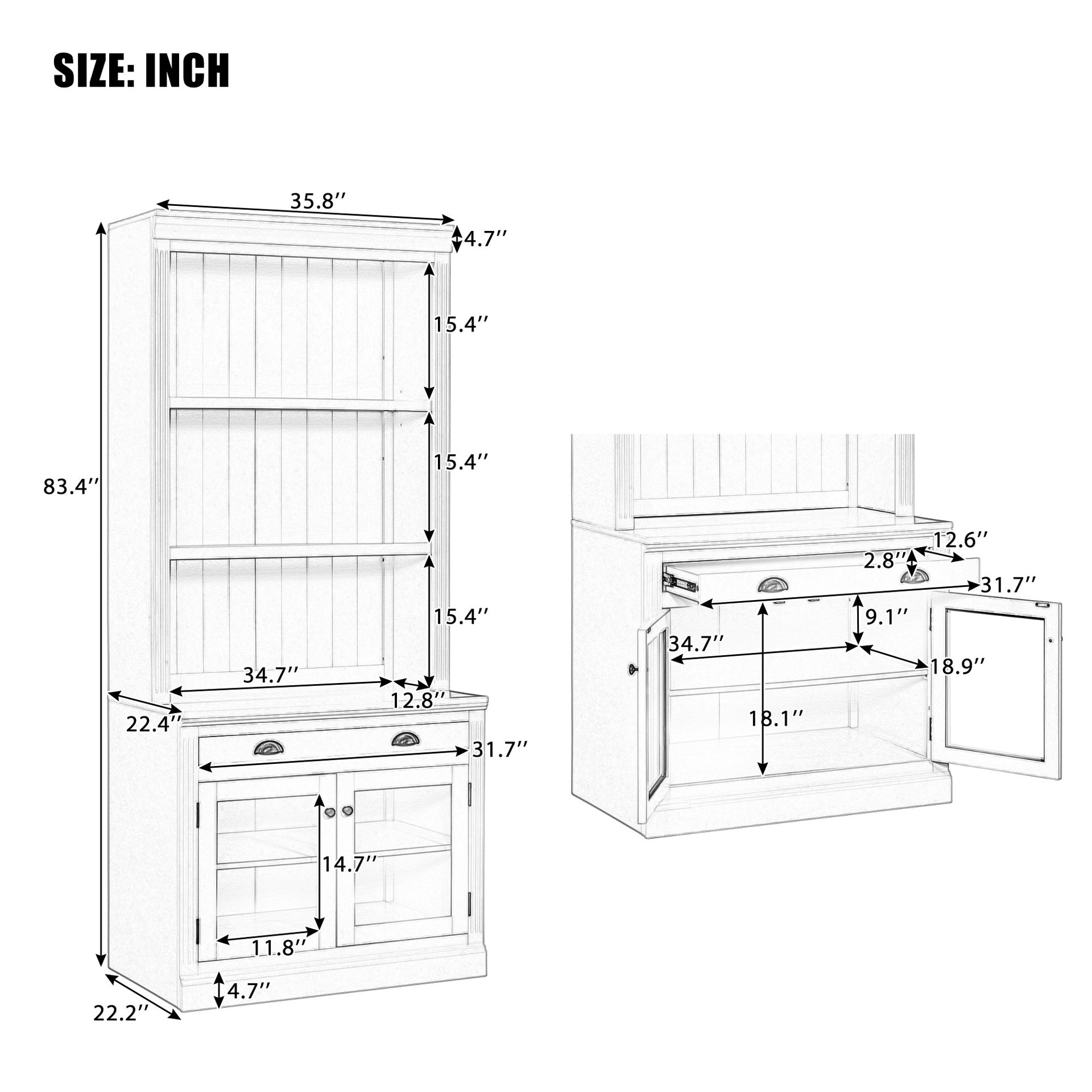 83.4"Tall Bookshelf with 3 pieces LED Lighting, Modern Bookcase with 2 Glass Doors and 1 Drawer,Storage Bookcase with Open Shelves for Living Room,Home Office,Black