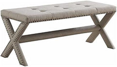 Glam Accent Bench with Nailhead Trim, Tufted Seat, Upholstered Bedroom Side Bench, Natural