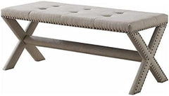 Glam Accent Bench with Nailhead Trim, Tufted Seat, Upholstered Bedroom Side Bench, Natural