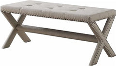 Glam Accent Bench with Nailhead Trim, Tufted Seat, Upholstered Bedroom Side Bench, Natural