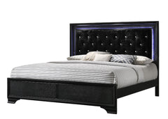 Modern Black Finish Upholstered 1pc King Size LED Panel Bed Faux Diamond Tufted Bedroom Furniture