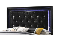 Modern Black Finish Upholstered 1pc King Size LED Panel Bed Faux Diamond Tufted Bedroom Furniture