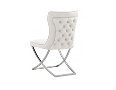 Modern Velvet Dining Chair Set of 2, Tufted Back Design, Silver Plated Metal Legs, Beige
