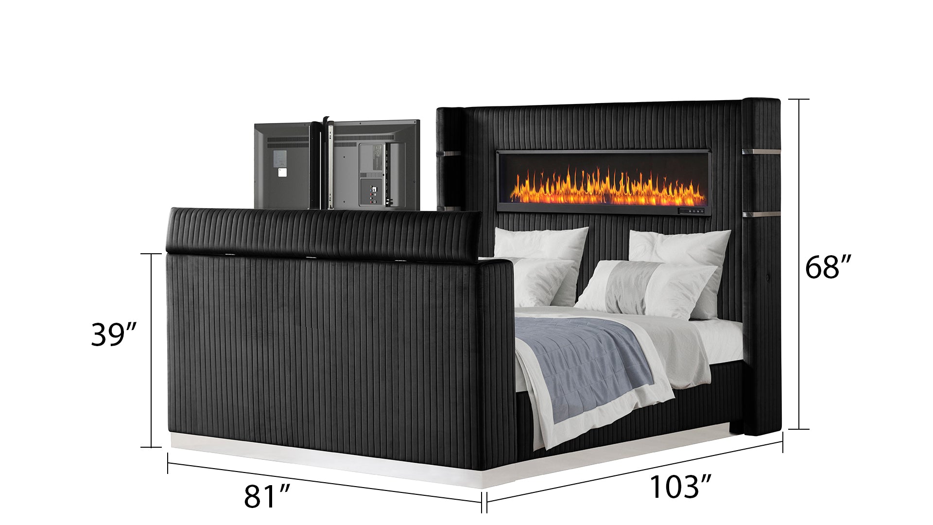 Lavish Modern Style 5 Pc King Bedroom Set Made with Fireplace in Headboard & TV stand in Footboard with Wood in Black(NJ INVENTORY)