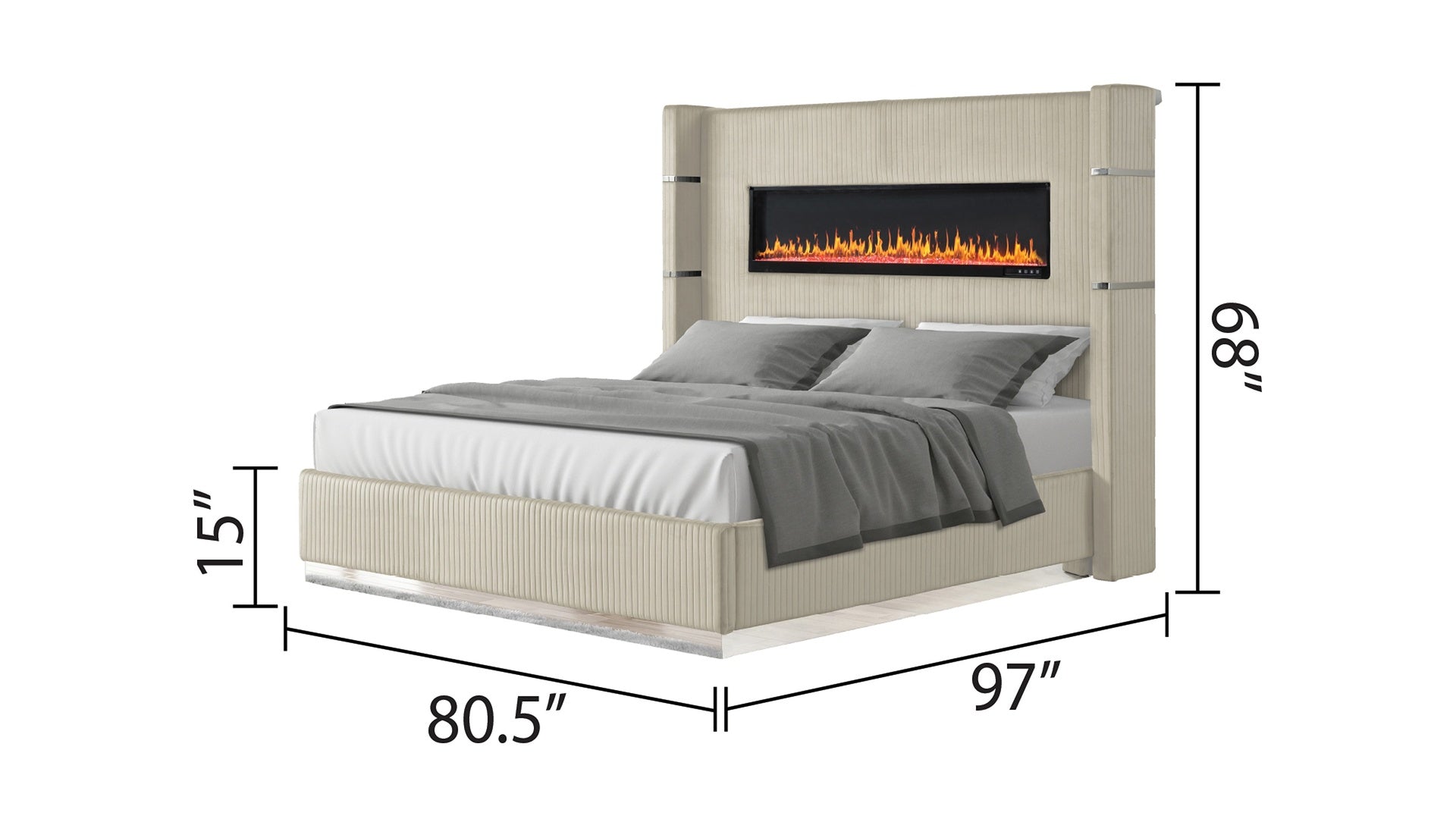 LIZZELLE Upholstery Wooden King 4 PC Bedroom set with Ambient lighting in Beige Velvet Finish(NJ INVENTORY)