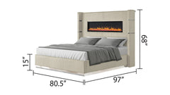 LIZZELLE Upholstery Wooden King 4 PC Bedroom set with Ambient lighting in Beige Velvet Finish(NJ INVENTORY)