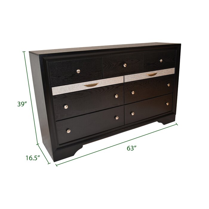 Matrix Traditional Style 7 Drawer Dresser made with Wood in Black
