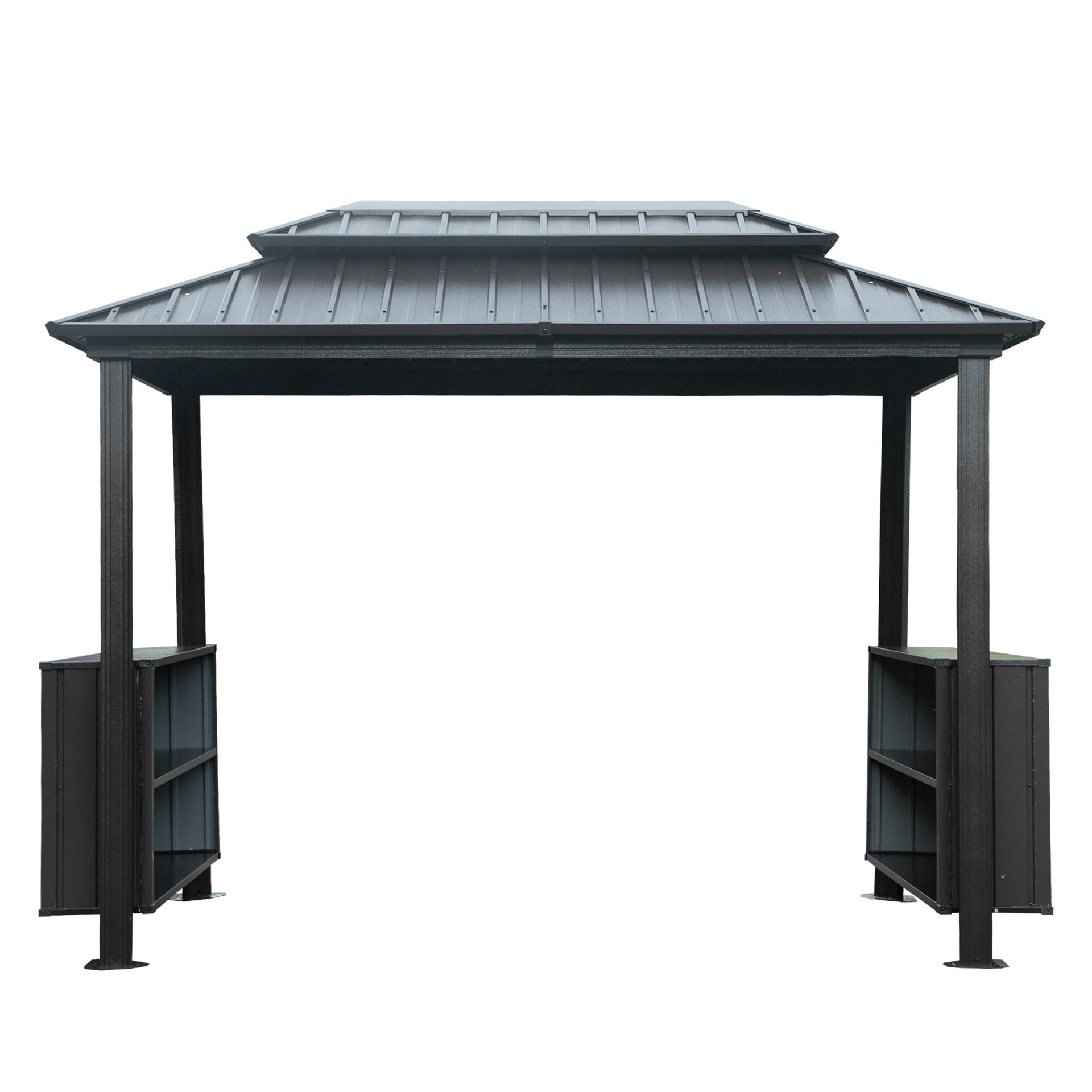 6x10FT Hardtop Grill Gazebo, Outdoor BBQ Gazebo with Double Galvanized Steel Roof, Patio Grill Canopy with 2 Storage Cabinets and Ceiling Hooks for Backyard, Lawn, Garden, Gray
