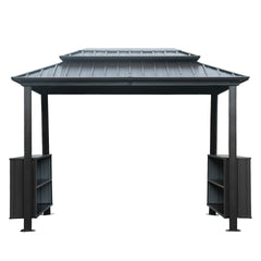 6x10FT Hardtop Grill Gazebo, Outdoor BBQ Gazebo with Double Galvanized Steel Roof, Patio Grill Canopy with 2 Storage Cabinets and Ceiling Hooks for Backyard, Lawn, Garden, Gray