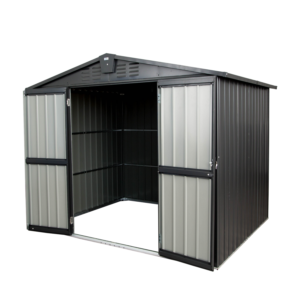 Outdoor Storage Shed 8.2'x 6.2', Metal Garden Shed for Bike, Trash Can, Galvanized Steel Outdoor Storage Cabinet with Lockable Door for Backyard, Patio, Lawn (8.2x6.2ft, Dark Gray)