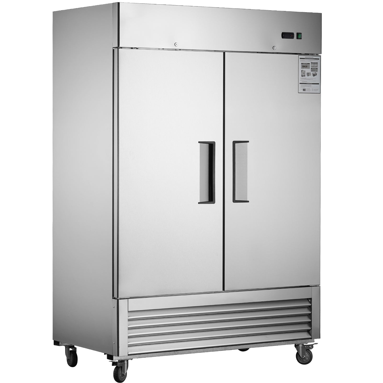 54"W Commercial Refrigerator 2 Section 2 Solid Door Stainless Steel Interior and Exterior Reach-in Refrigerator 42.2 Cu.ft. Upright Fan Cooling Refrigerator for Restaurants and Commercial Environments