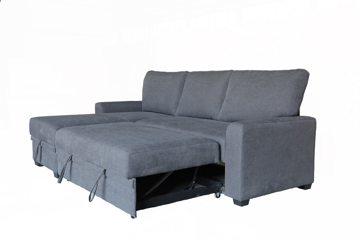 Nicolo 90.5"W Gray Flannel Fabric Sleeper Sectional with Left-Facing Storage Chaise
