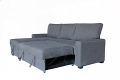 Nicolo 90.5"W Gray Flannel Fabric Sleeper Sectional with Left-Facing Storage Chaise