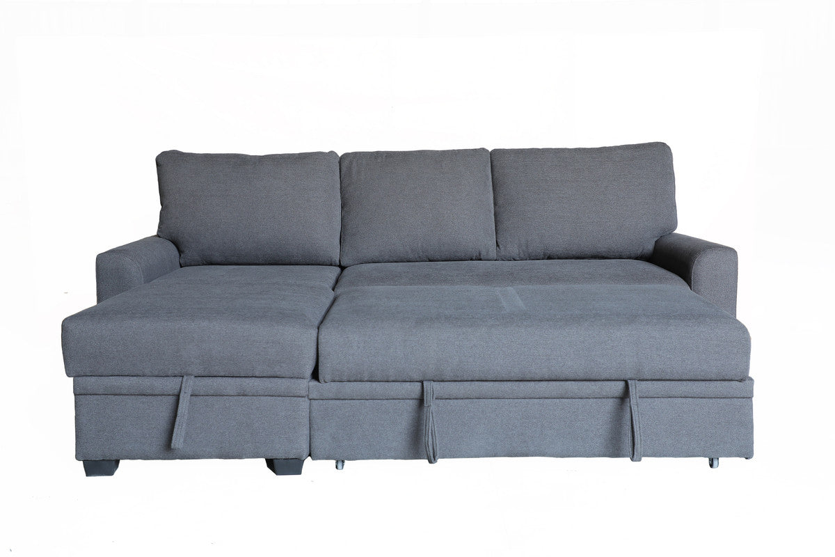 Nicolo 90.5"W Gray Flannel Fabric Sleeper Sectional with Left-Facing Storage Chaise