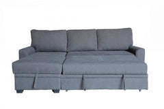 Nicolo 90.5"W Gray Flannel Fabric Sleeper Sectional with Left-Facing Storage Chaise