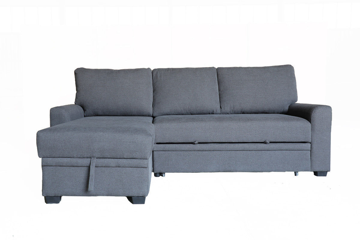 Nicolo 90.5"W Gray Flannel Fabric Sleeper Sectional with Left-Facing Storage Chaise