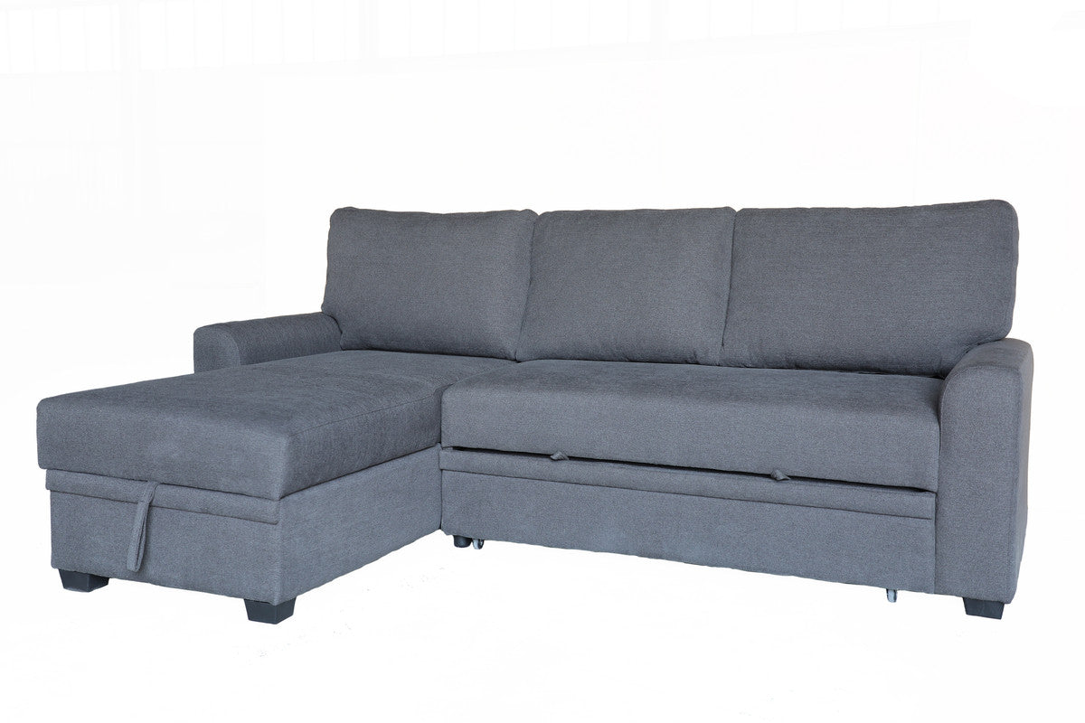 Nicolo 90.5"W Gray Flannel Fabric Sleeper Sectional with Left-Facing Storage Chaise