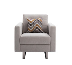 Vittoria 33.5"W Beige Linen Fabric Armchair with Metal Legs, Side Pockets, and Pillow