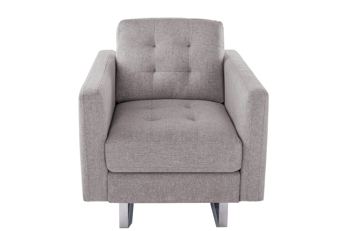 Vittoria 33.5"W Beige Linen Fabric Armchair with Metal Legs, Side Pockets, and Pillow