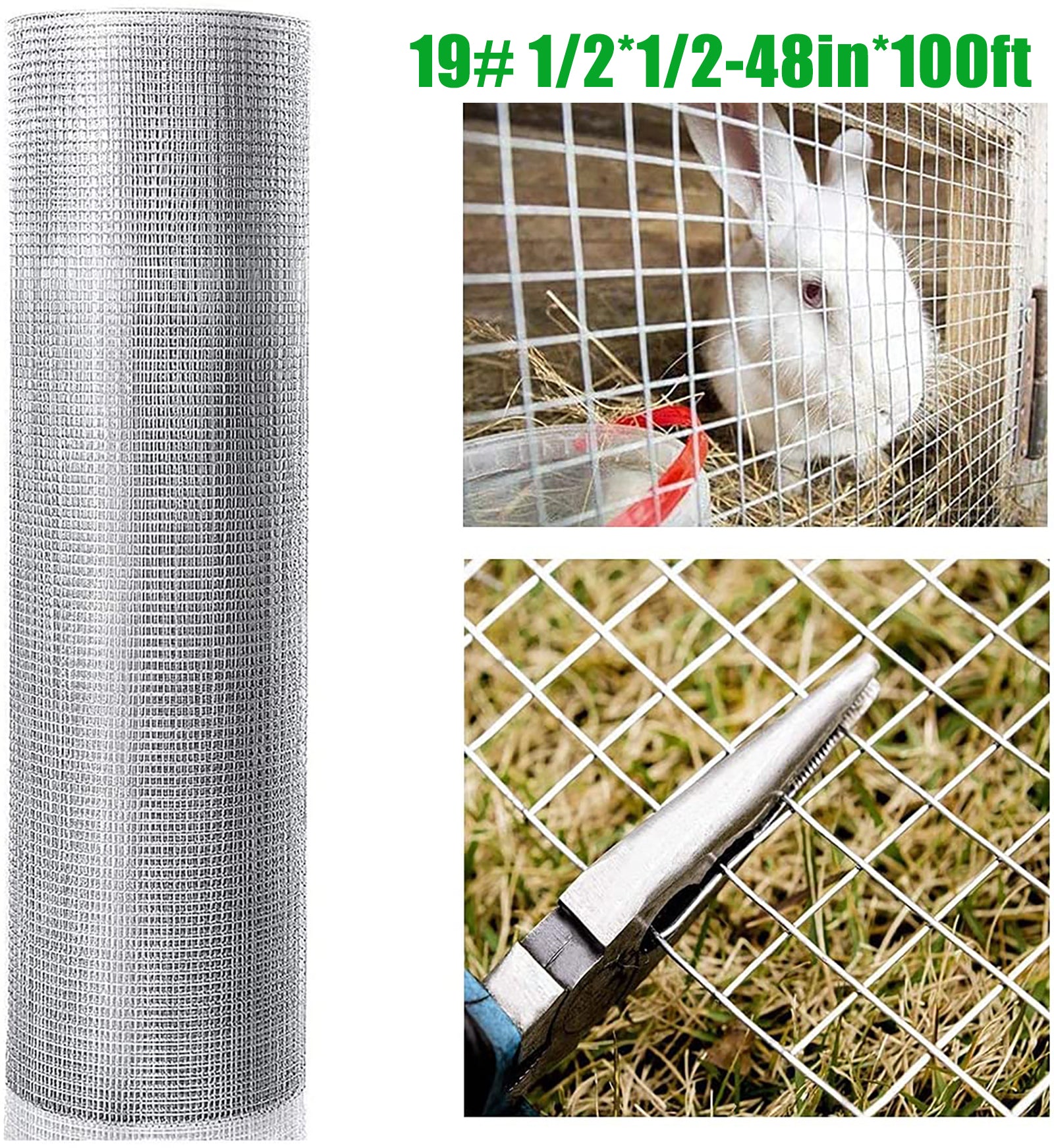 Hardware Cloth 1/2 inch 48in x 100ft 19 Gauge, Hot-dip Galvanized After Welding Chicken Wire Fence Roll Garden Plant Welded Metal Wire Fencing Roll, Rabbit Cages Snake Fence