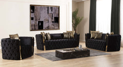 Naomi Button Tufted Loveseat with Velvet Fabric and Gold Accent in Black      same as G150109209  (NJ inventory)