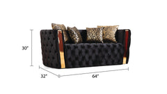 Naomi Button Tufted Loveseat with Velvet Fabric and Gold Accent in Black      same as G150109209  (NJ inventory)