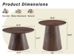 Nested coffee table, medieval-modern style coffee table, featuring walnut wood grain veneer, classic round coffee table and side table set, simple living room, office center table