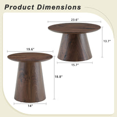 Nested coffee table, medieval-modern style coffee table, featuring walnut wood grain veneer, classic round coffee table and side table set, simple living room, office center table