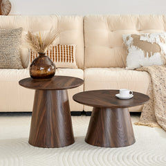 Nested coffee table, medieval-modern style coffee table, featuring walnut wood grain veneer, classic round coffee table and side table set, simple living room, office center table