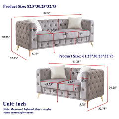 FX 3 seater + 2 seater combo sofa Velvet modern living room sofa with solid wood frame and metal feet, 4 cushions, apartment sofa furniture for living room, living room, office