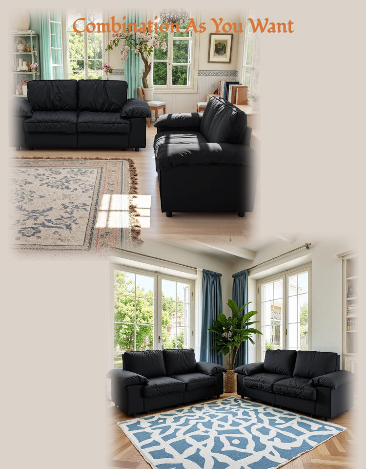 FX-P20M-2S-PUBK (2.5S SOFA)78.74INCH Black Faux Leather Compact Sofa with Hidden Storage, 2-Seater Loveseat Space-Saving Couch for Small Apartment and Studio Living