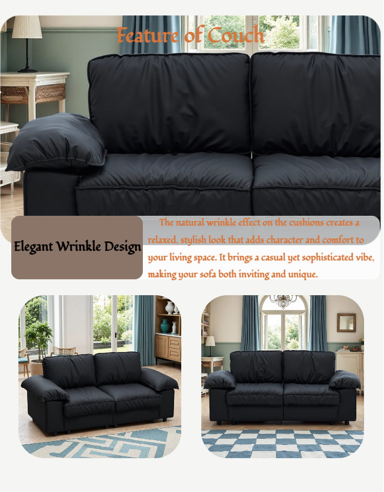 FX-P20M-2S-PUBK (2.5S SOFA)78.74INCH Black Faux Leather Compact Sofa with Hidden Storage, 2-Seater Loveseat Space-Saving Couch for Small Apartment and Studio Living