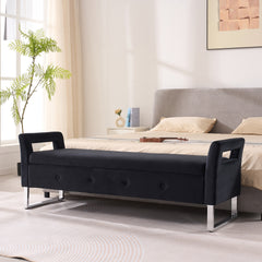 67.91"Wide Velvet Storage Soft Bench with Armrests  for Living Room, Entryway and Bedroom. Black