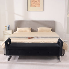 67.91"Wide Velvet Storage Soft Bench with Armrests  for Living Room, Entryway and Bedroom. Black