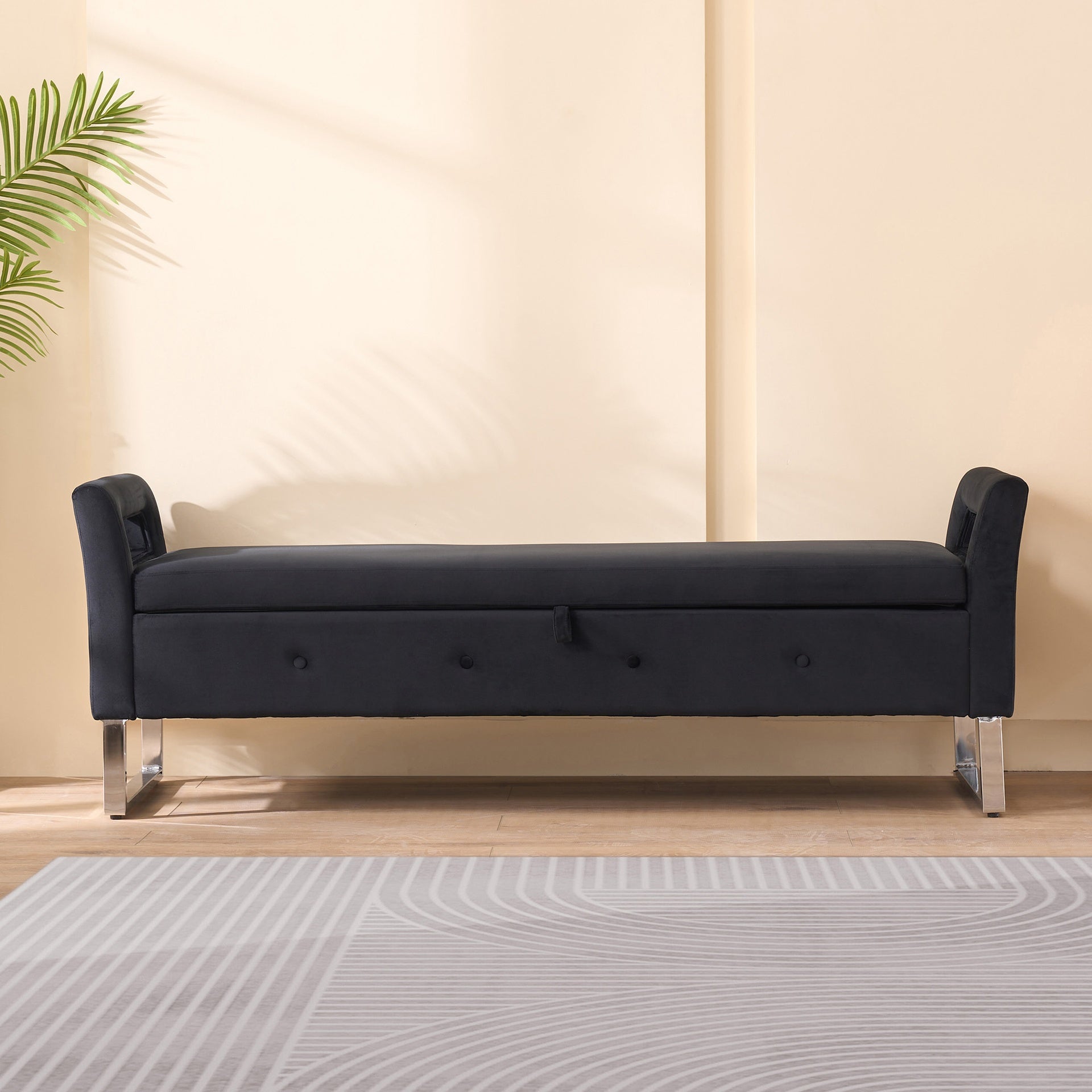 67.91"Wide Velvet Storage Soft Bench with Armrests  for Living Room, Entryway and Bedroom. Black