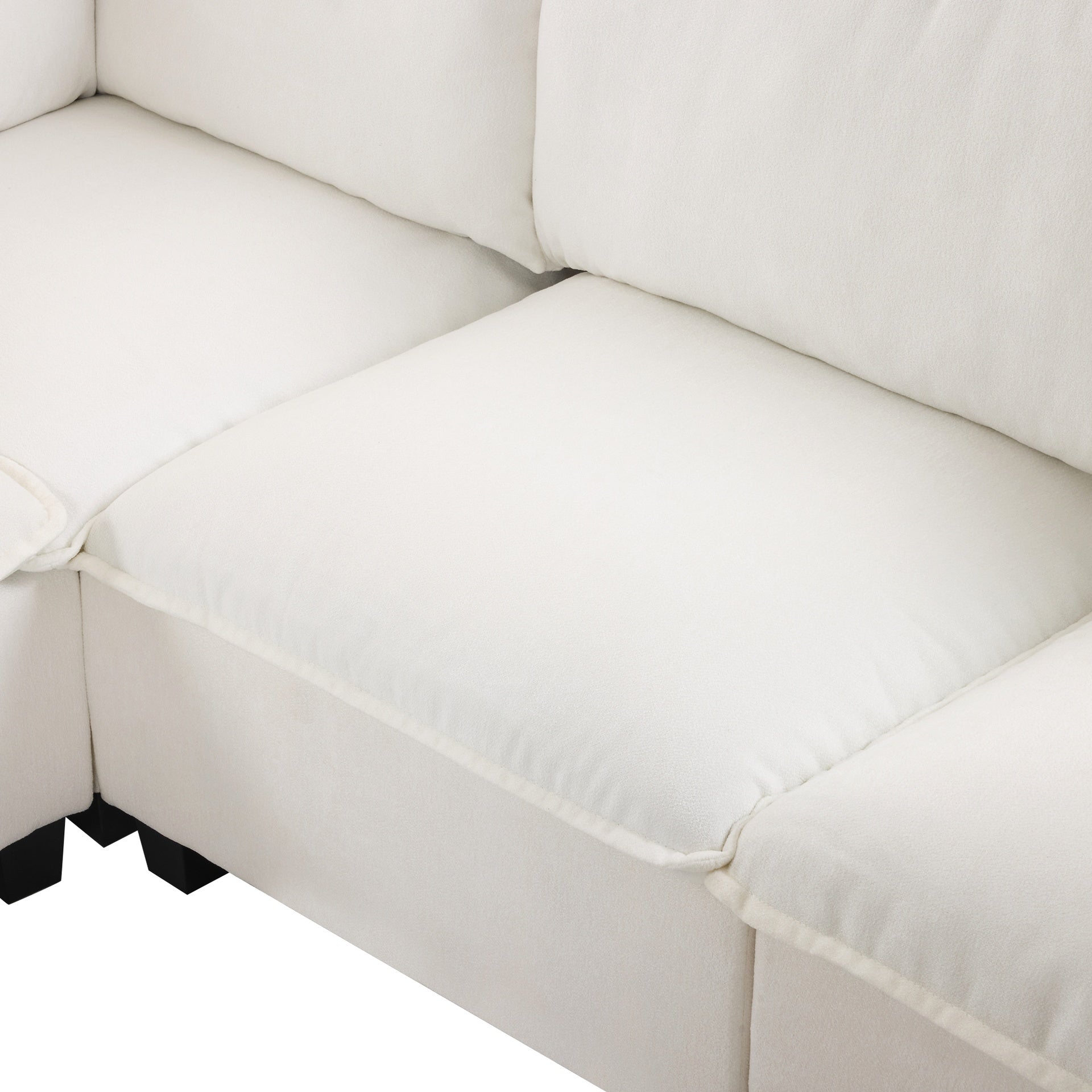 90" U-shaped Sectional Sofa Modular Sofa Couch with a Movable Ottoman , a Coffee Table with Hidden Charging Devices for Living Room, White