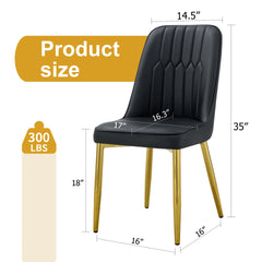 4 modern dining chairs, sleek PU leather backrest, and gold metal legs bring a comfortable home experience to the kitchen, bedroom, and office.